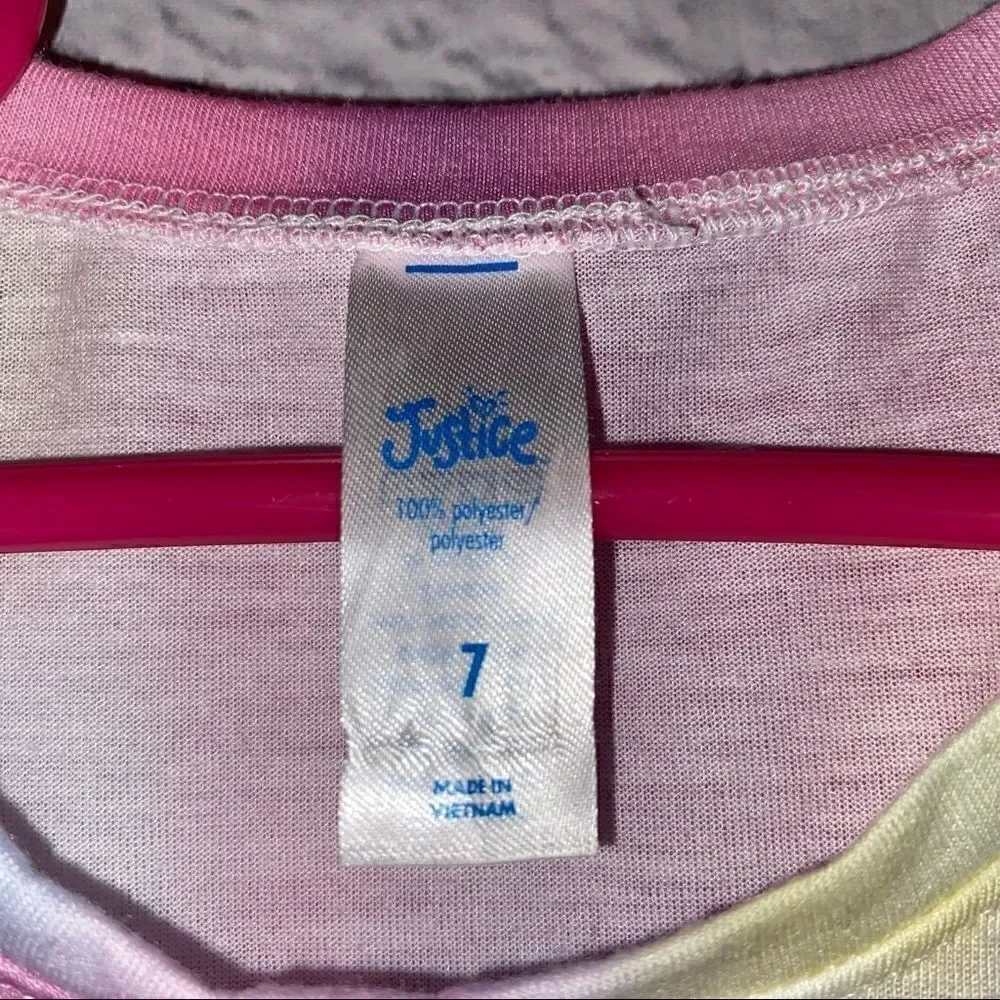 Justice pastel colored just believe in unicorns short sleeve top sz 7 girls